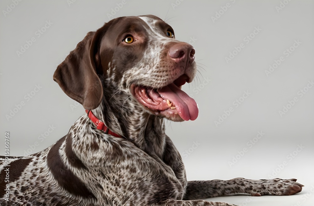Happy German Shorthair ed Pointer Dog lying down with tongue out
Happy German Shorthair ed Pointer Dog lying down with tongue out
