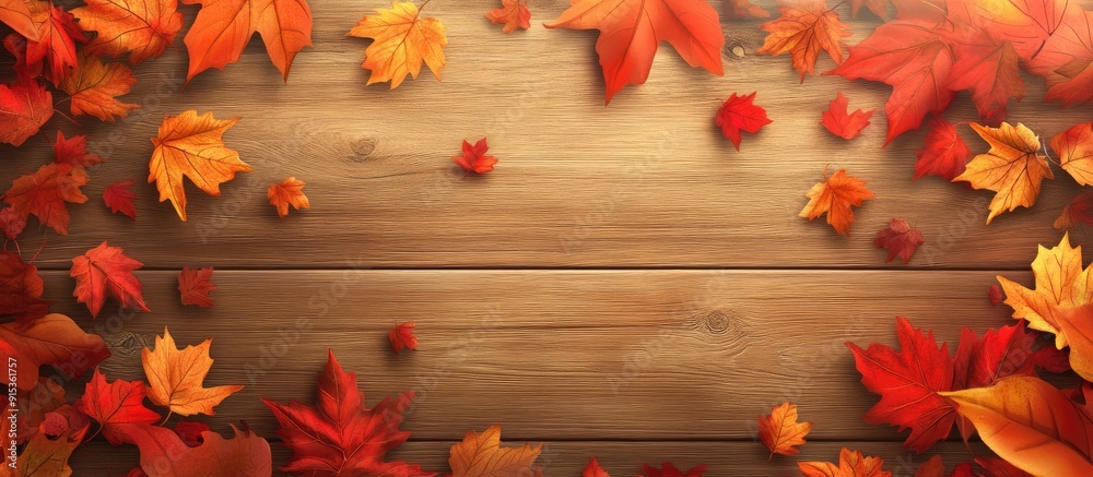 Autumn Leaves on a wooden background. with copy space image. Place for adding text or design Autumn Leaves on a wooden background. with copy space image. Place for adding text or design
