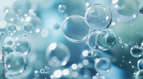 Wallpaper Mural A soothing and refreshing image of transparent air bubbles suspended in a blue liquid, with a soft and blurry background, evoking a sense of purity and clarity. Torontodigital.ca