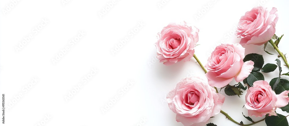 A bouquet of pink roses set against a white background with copy space A bouquet of pink roses set against a white background with copy space