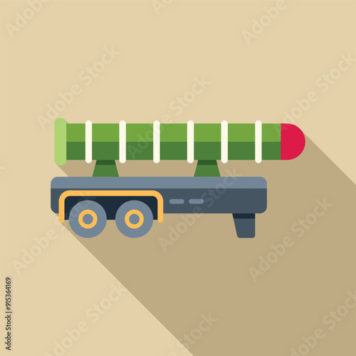 Illustration of a military missile launcher truck carrying a powerful rocket weapon system, representing concepts of defense, warfare, and military technology