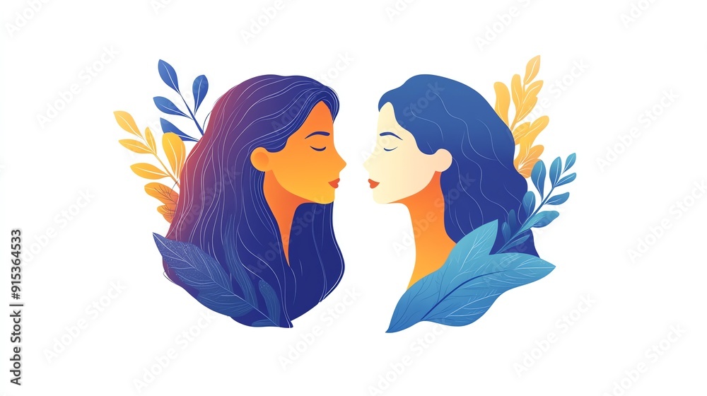 Two Women Facing Each Other, Symbol of Connection. Two Women Facing Each Other, Symbol of Connection.