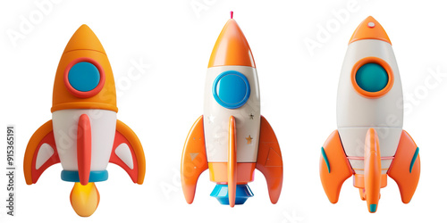 A set of 3D rockets png. 3D realistic booster concept with rocket on transparent background.