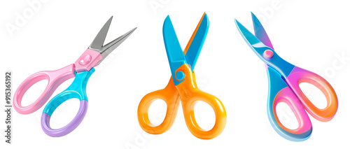 3D set of scissors png. A set of scissors of different colors, a tool for cutting. Stationery for the office, school. Scissors isolated icons.