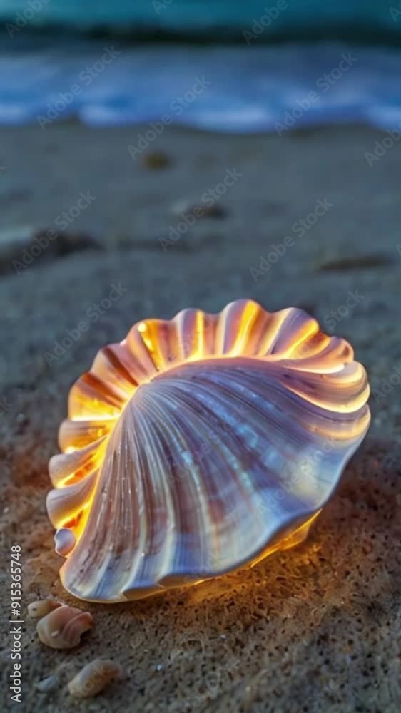 glowing seashell on the beach glowing seashell on the beach