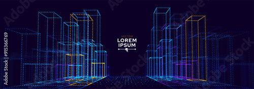 Invest in Future Smart Digital City Concept. Urban Architecture High Towers Concept of the Future City. Virtual Reality Abstract Digital Skyscraper Buildings. Modern Technology Vector Illustration.