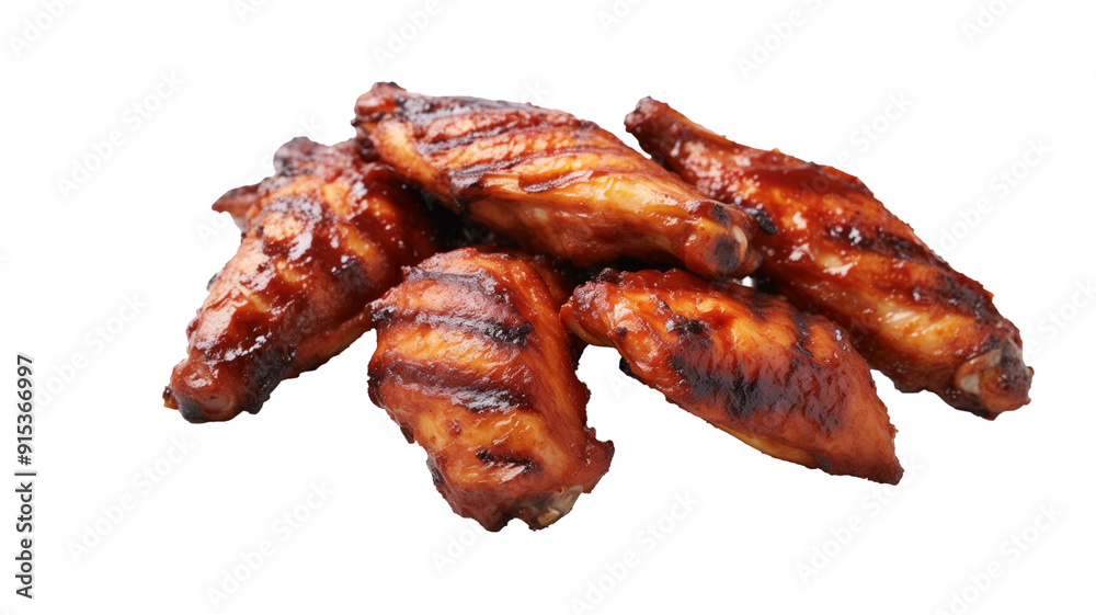 Close-up of perfectly grilled jerk chicken wings with spices and char marks, isolated on transparent background Close-up of perfectly grilled jerk chicken wings with spices and char marks, isolated on transparent background