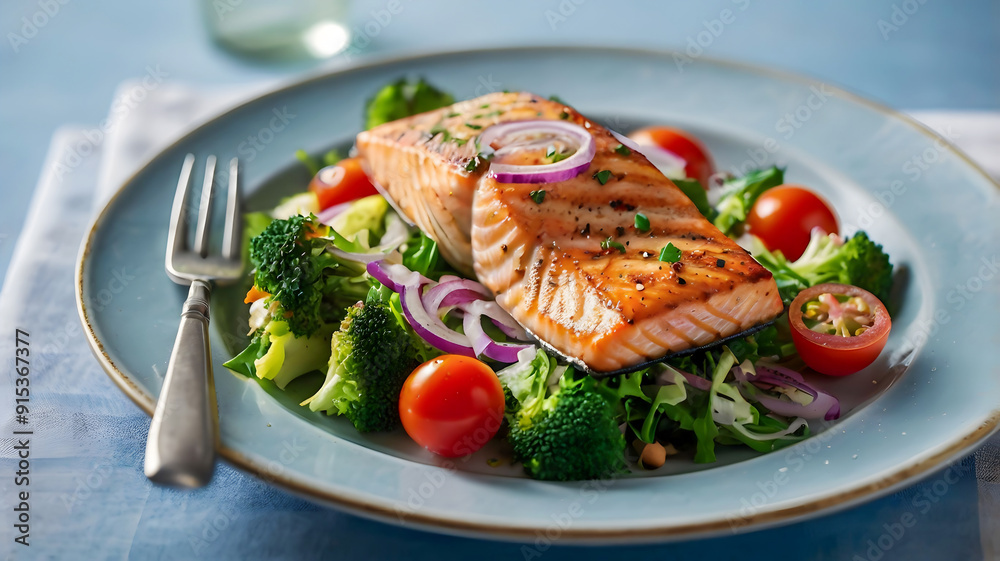 Fish - Grilled salmon with vegetables Fish - Grilled salmon with vegetables