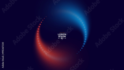 Glow Neon Orange and Blue Lights Circle Frame. Magic Light Flying Creating Ying Yang Symbol. Abstract Fire and Ice Magical Sparkling Light Trails. Golden Glittering Magic Particles. Vector.