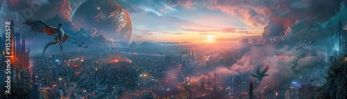 Wallpaper Mural High-angle view of a futuristic cityscape Torontodigital.ca