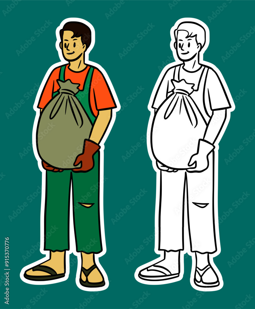 Vector Illustration of a Boy with a Sack of Trash Vector Illustration of a Boy with a Sack of Trash