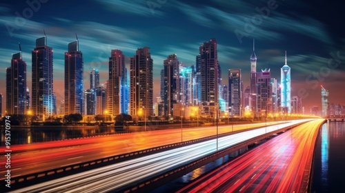 Night Cityscape with Traffic Lights