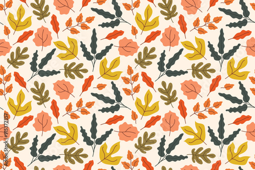 beautiful seamless pattern with autumn colorful leaves - vector illustration