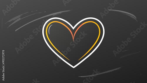 Simple Yellow Heart Outline on Black Chalkboard Background