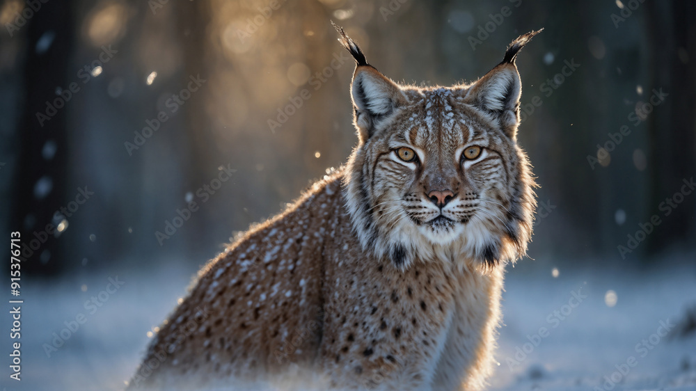 Obraz premium Lince maschio in una foresta innevata in inverno