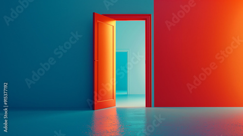 Brightly colored open doorways in vibrant abstract space