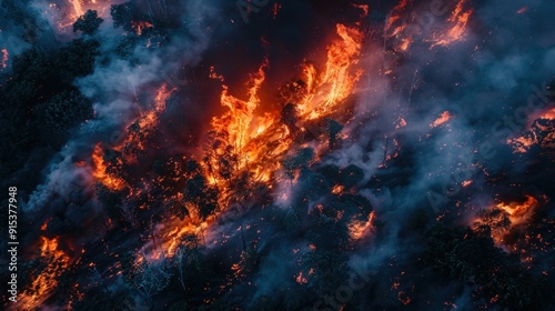 Huge wild forest fire disaster landscape
