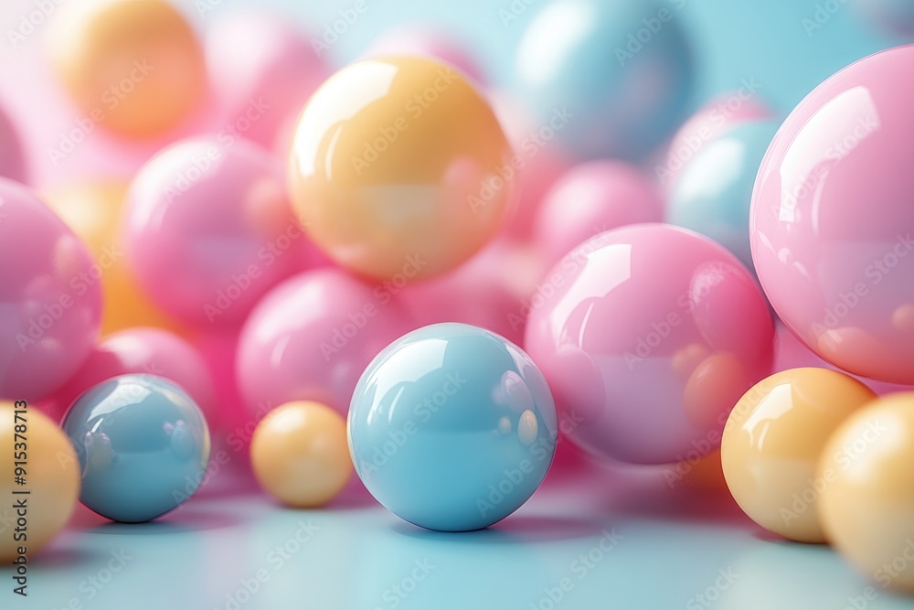 Group of pink, white and blue balls lying on a blue surface Group of pink, white and blue balls lying on a blue surface