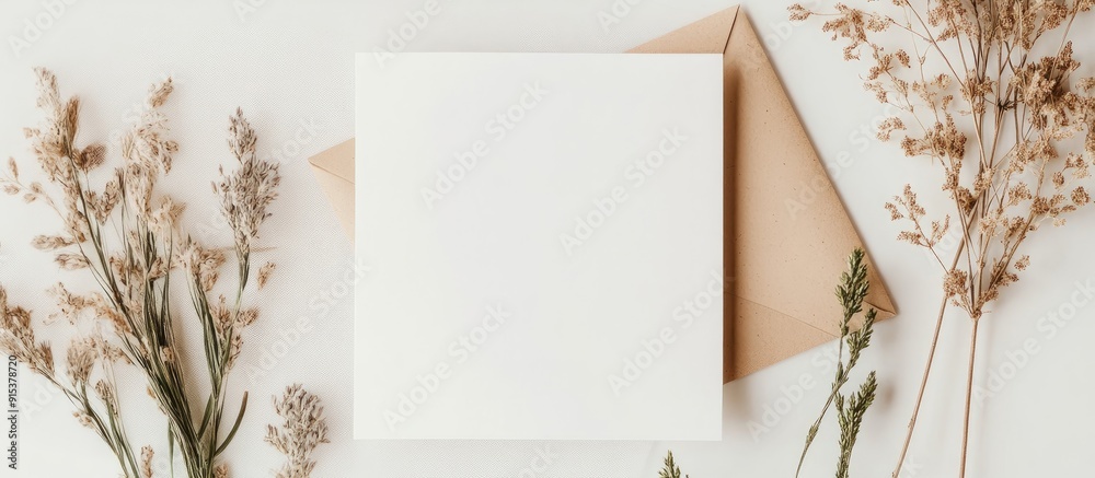 Blank greeting card invitation and envelope mockup Minimal floral border created from dried flowers Flat lay top view Happy Mother s Day birthday wedding Green line fabric Circle within a square Blank greeting card invitation and envelope mockup Minimal floral border created from dried flowers Flat lay top view Happy Mother s Day birthday wedding Green line fabric Circle within a square
