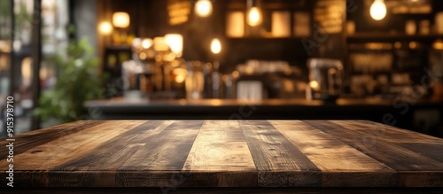 Obraz na płótnie Empty wooden table in front of an abstract blurred coffee shop background The table can be used for showcasing or presenting your products Mock up for displaying product. with copy space image w salonie