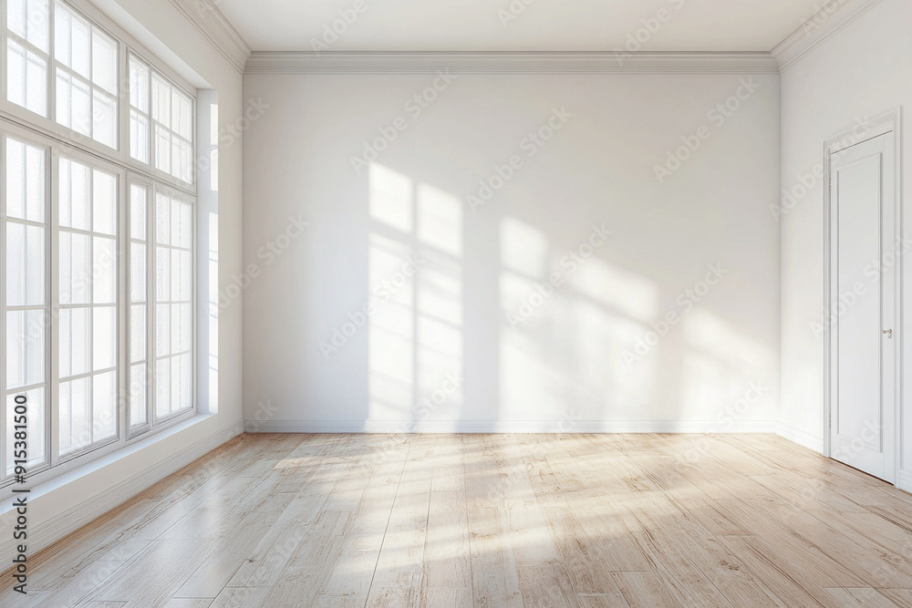 Fototapeta premium Bright living room interior with white empty wall
