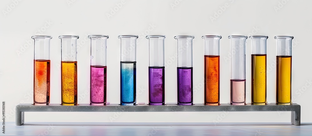 Liquid color in a test tube positioned on a rack isolated against the white background in a chemical laboratory. with copy space image. Place for adding text or design Liquid color in a test tube positioned on a rack isolated against the white background in a chemical laboratory. with copy space image. Place for adding text or design