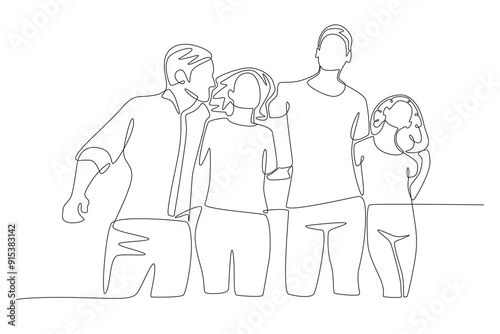 A mutually happy community. Community concept one-line drawing