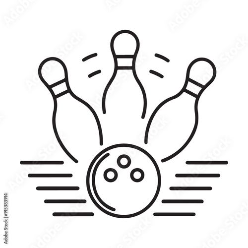 bowling ball hitting pins badge vector illustration
