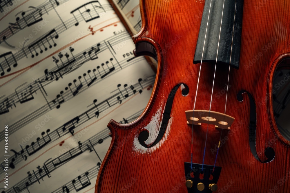 Fototapeta premium Violin on Sheet Music.