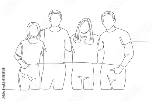 A close-knit youth community. Community concept one-line drawing