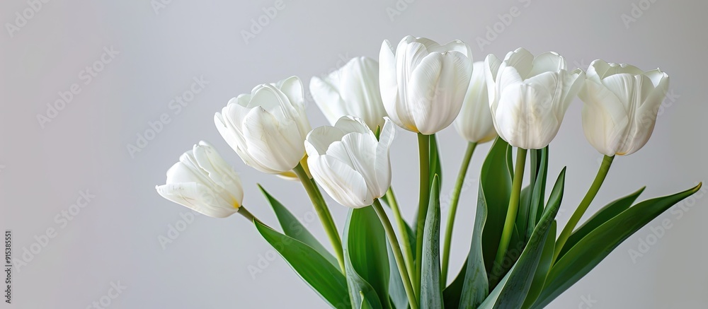 a bunch of tulips on a white background. with copy space image. Place for adding text or design
