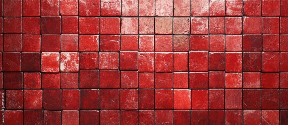 Red mosaic wall texture suitable for use as a background. with copy space image. Place for adding text or design