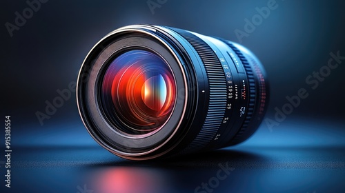 Professional DSLR camera lens with detailed glass elements, high-quality optics