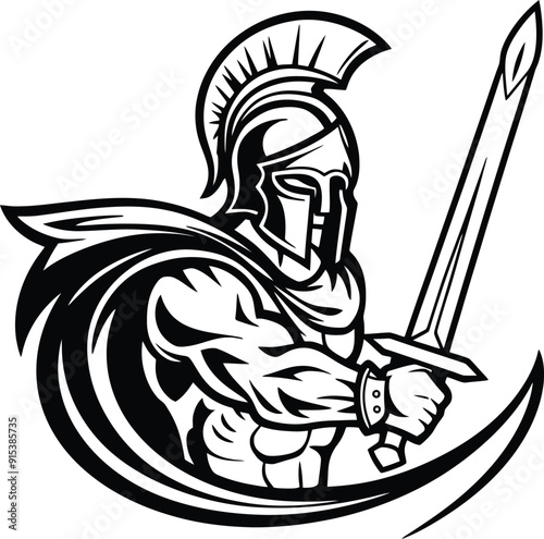 spartan warrior with sword sketch vector illustration