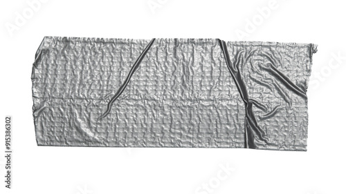 Gray vinyl scotch tape transparent. Torn horizontal silver grey sticky tape, adhesive piece