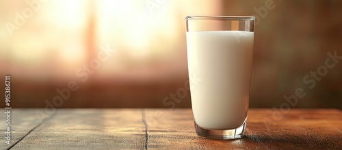 A glass of fresh milk on a ...
