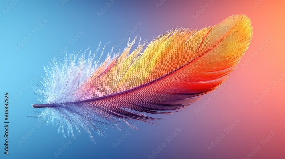 Single feather with detailed barbs and a gradient color, high-resolution and elegant Single feather with detailed barbs and a gradient color, high-resolution and elegant