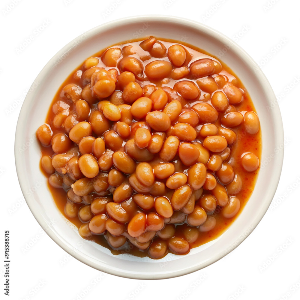 A plate of baked beans with molasses isolated on transparent background. A plate of baked beans with molasses isolated on transparent background.