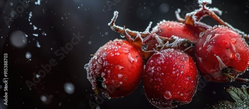 Closeup of frozen red roseh...