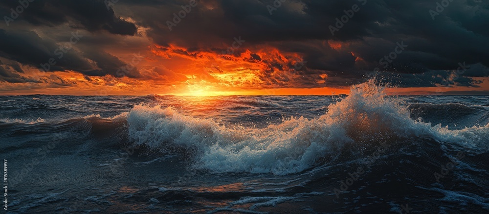 Baltic Sea beneath striking sunset clouds following a storm Waves and splashing water create an epic seascape Cyclone gale storm harsh weather meteorology ecology climate change natural occurrences Baltic Sea beneath striking sunset clouds following a storm Waves and splashing water create an epic seascape Cyclone gale storm harsh weather meteorology ecology climate change natural occurrences