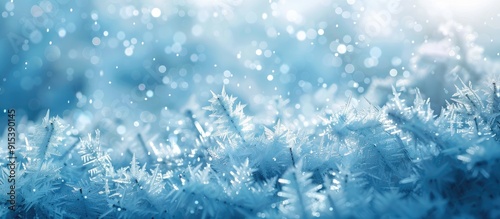 Fluffy white snowflakes on snow Winter Christmas backdrop. with copy space image. Place for adding text or design