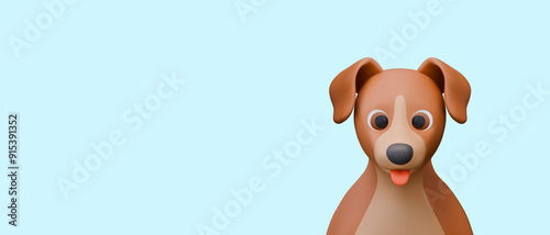 3D dog in plasticine style on blue background. Horizontal layout for pet concepts
