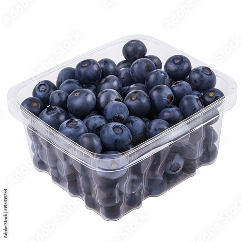 Blueberry, In a container suitable for that type of fruit, photograph, 4k, single object, isolated on white background.