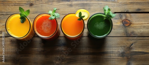 Detox beverages on a wooden...