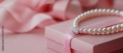 Pink gift box and pearl nec...