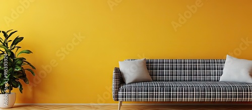 Stylish sofa with a plaid p...