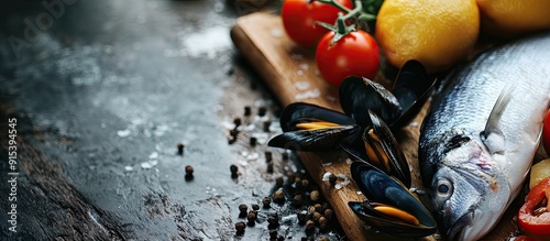 Fresh fish tomatoes lemons ...