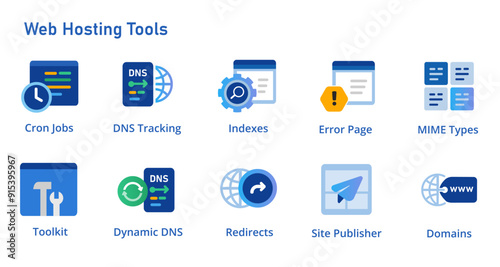 Web server tools icon set collection for cron jobs MIME type dynamic DNS site publisher index tools and error pages photo