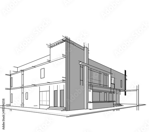 house architectural 3d sketch vector design