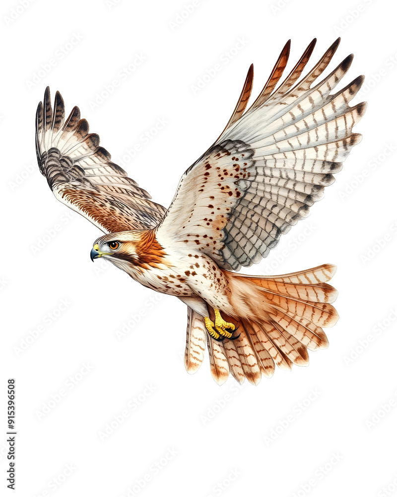 Detailed Illustration of Flying Red-Tailed Hawk Detailed Illustration of Flying Red-Tailed Hawk
